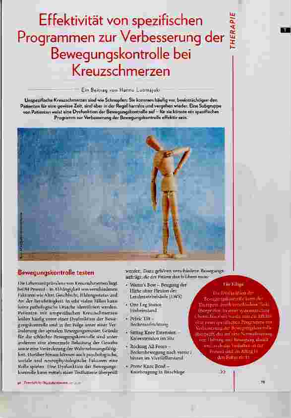 Vorschauseite 1: Effektivität von spezifischen Programmen zur Verbesserung der Bewegungskontrolle bei Kreuzschmerzen