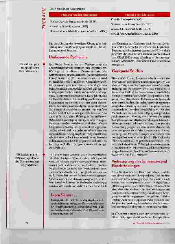 Vorschauseite 2: Effektivität von spezifischen Programmen zur Verbesserung der Bewegungskontrolle bei Kreuzschmerzen