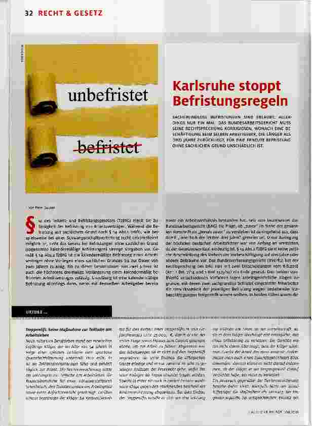 Vorschauseite 1: Karlsruhe stoppt Befristungsregeln