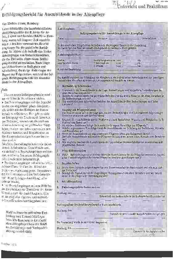 Vorschauseite 1: Befähigungsbericht für Auszubildende in der Altenpflege