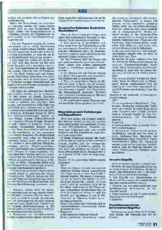 Vorschauseite 2: Verhütung der durch Blut übertragbaren Infektionen Empfehlung für medizinisches Personal (Hepatitis B, HIV usw Stand 2/88