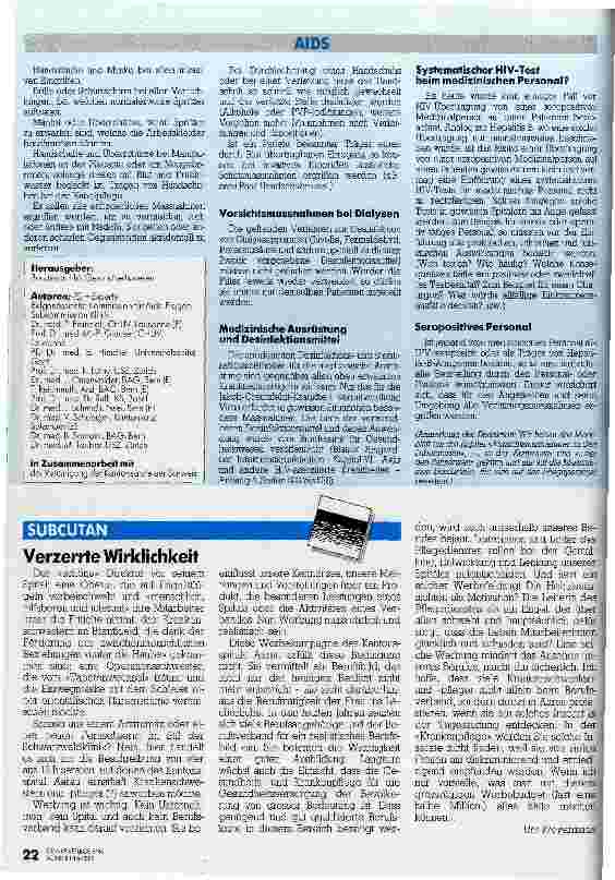 Vorschauseite 3: Verhütung der durch Blut übertragbaren Infektionen Empfehlung für medizinisches Personal (Hepatitis B, HIV usw Stand 2/88