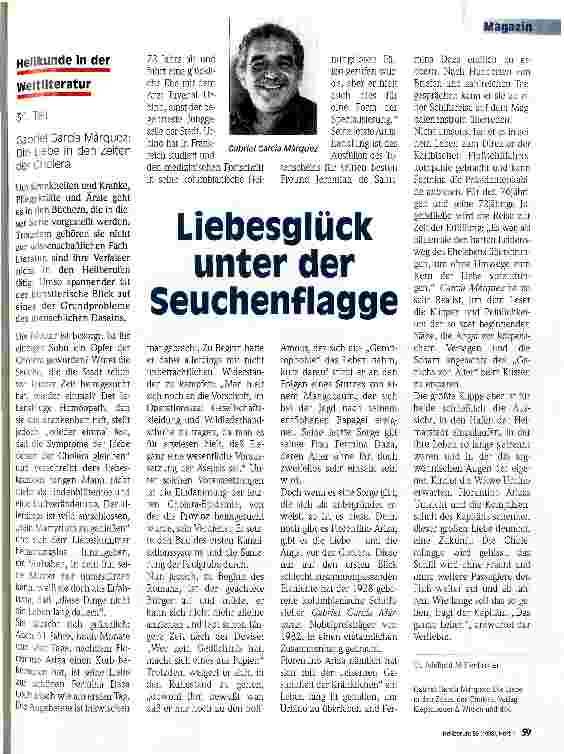 Vorschauseite 1: Liebesglück unter der Seuchenflagge Heilkunde in der Weltliteratur 31. Teil