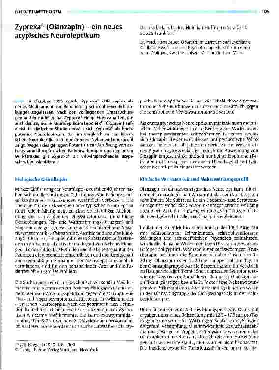 Vorschauseite 1: Zyprexa (Olanzapin) - ein neues atypisches Neuroleptikum
