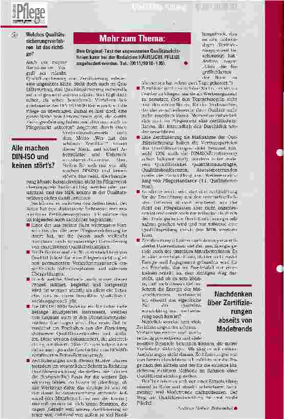 Vorschauseite 4: Qualität als Baustein in der Pflegeversicherung Teil I: Definitionen, Stellung der leitenden Pflegefachkraft und Qualitätssicherungsverfahren