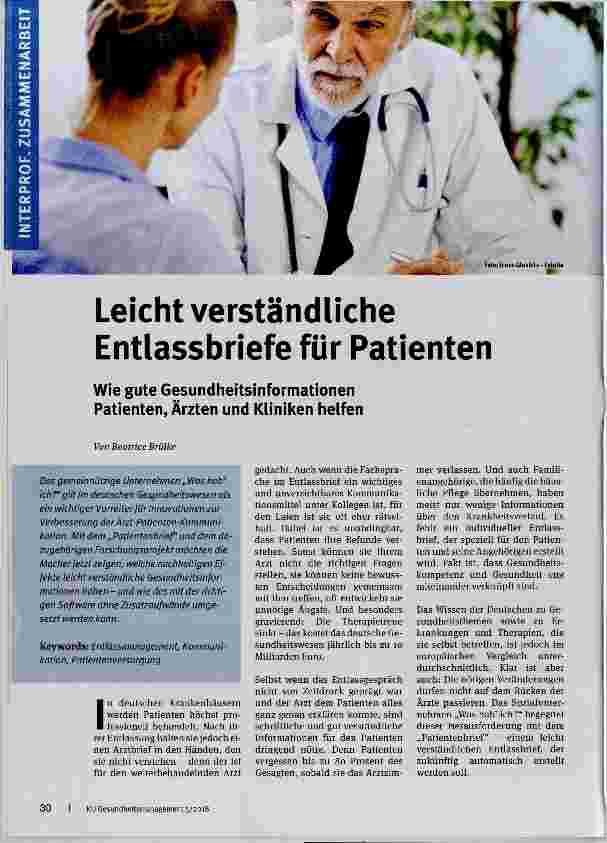 Vorschauseite 1: Leicht verständliche Entlassbriefe für Patienten