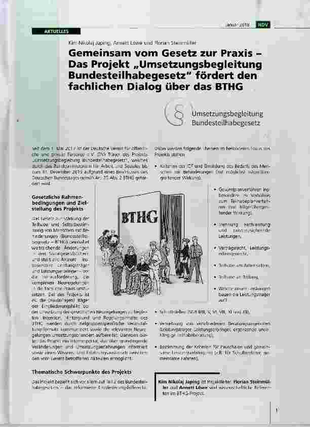 Vorschauseite 1: Gemeinsam vom Gesetz zur Praxis Das Projekt „Umsetzungsbegleitung Bundesteilhabegesetz fördert den fachlichen Dialog über das BTHG