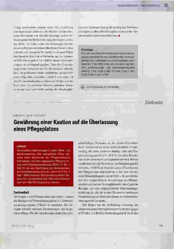 Vorschauseite 1: Gewährung einer Kaution auf die Überiassung eines Pflegeplatzes
