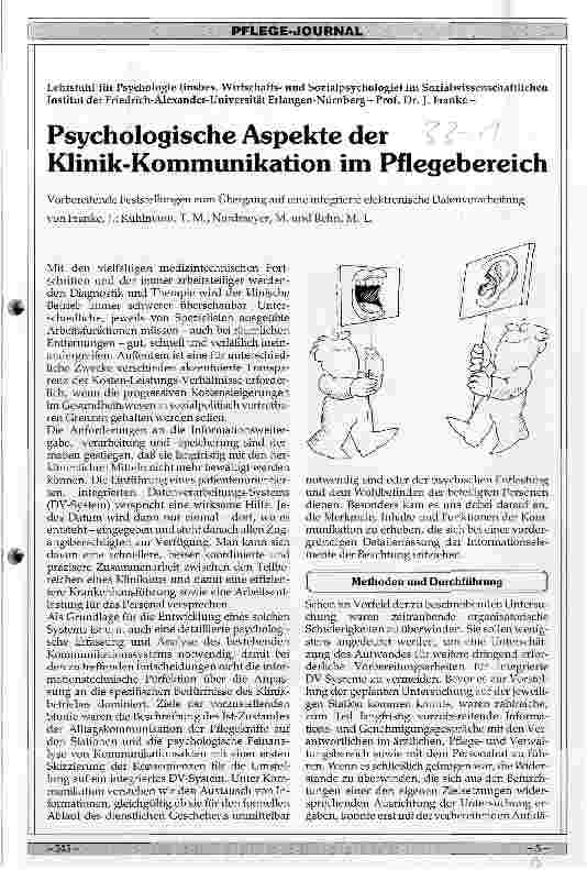 Vorschauseite 1: Psychologische Aspekte der Klinik-Kommunikation im Pflegebereich