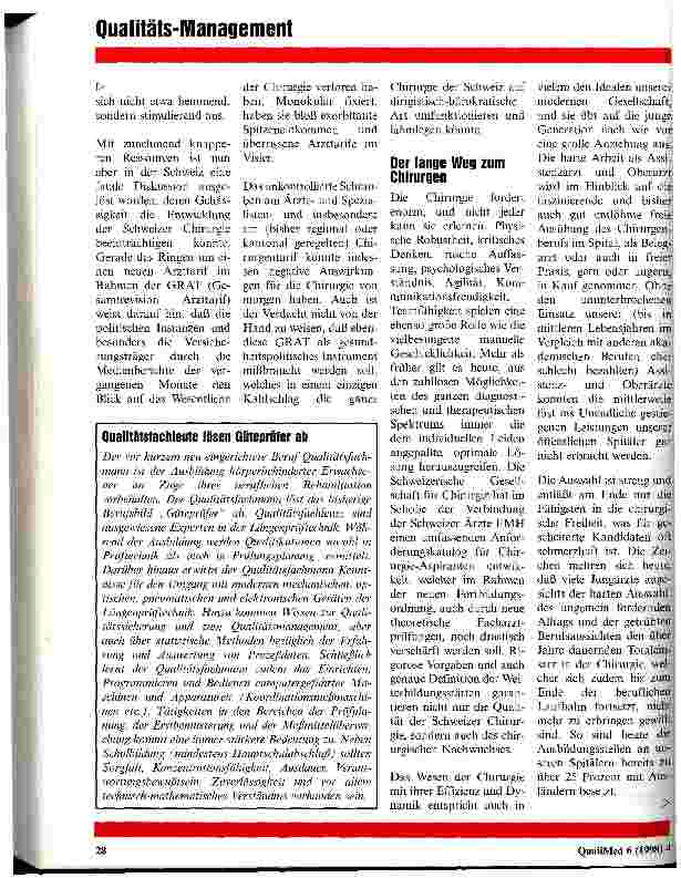 Vorschauseite 2: Qualität in der Chirurgie hat ihren Preis Der neue schweizer Arzttarif aus Sicht der Fachorganisationen