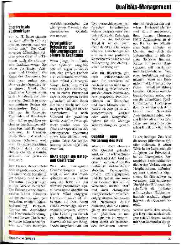 Vorschauseite 3: Qualität in der Chirurgie hat ihren Preis Der neue schweizer Arzttarif aus Sicht der Fachorganisationen