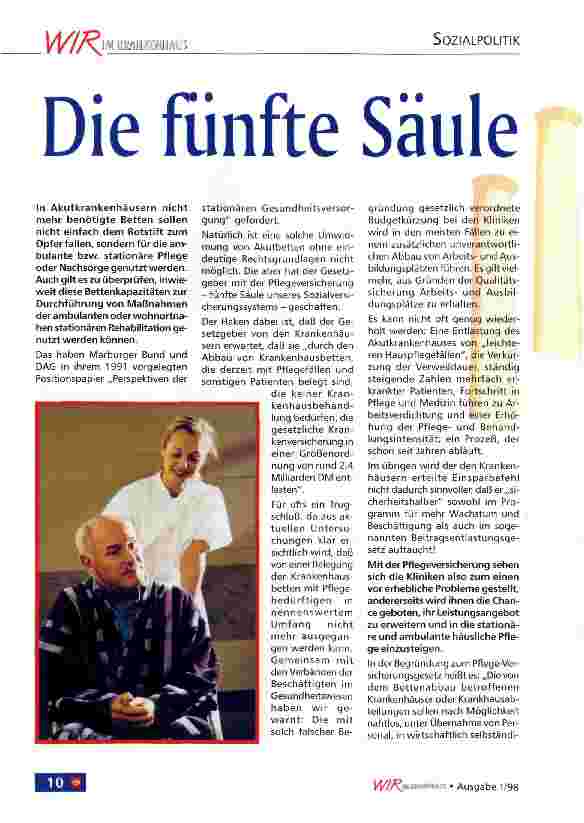 Vorschauseite 1: Die fünfte Säule Pflegeversicherung und Krankenhäuser