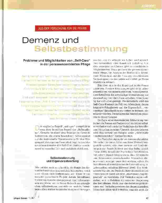 Vorschauseite 1: Demenz und Selbstbestimmung