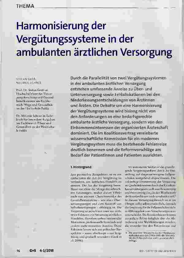 Vorschauseite 1: Harmonisierung der Vergütungssysteme in der ambulanten ärztlichen Versorgung