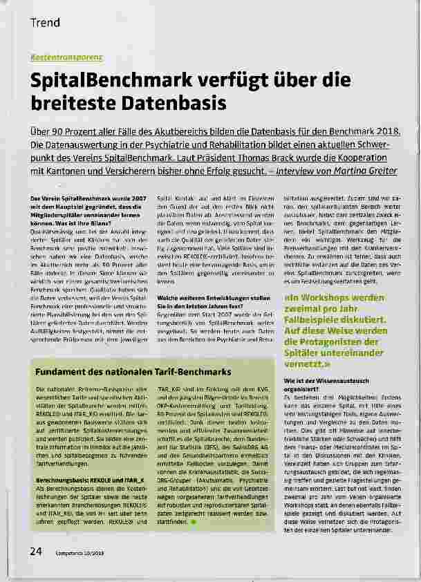 Vorschauseite 1: SpitalBenchmark verfügt über die breiteste Datenbasis