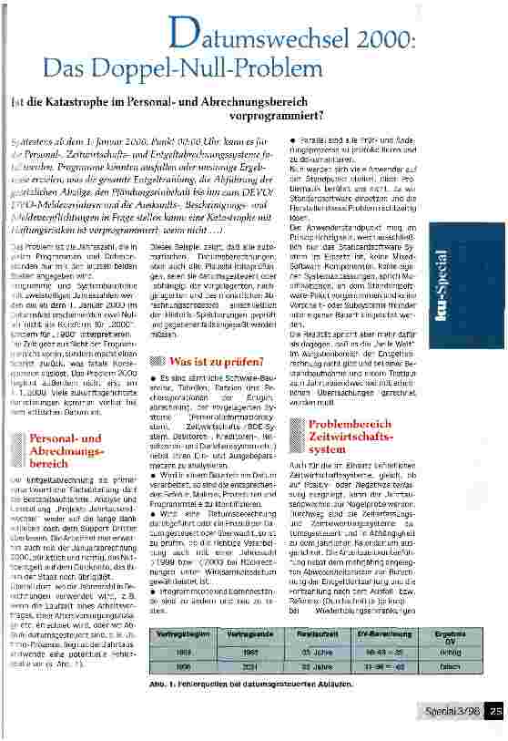 Vorschauseite 1: Datumswechsel 2000: Das Doppel-Null-Problem Ist die Katastrophe im Personalund Abrechnungsbereich vorprogrammiert?