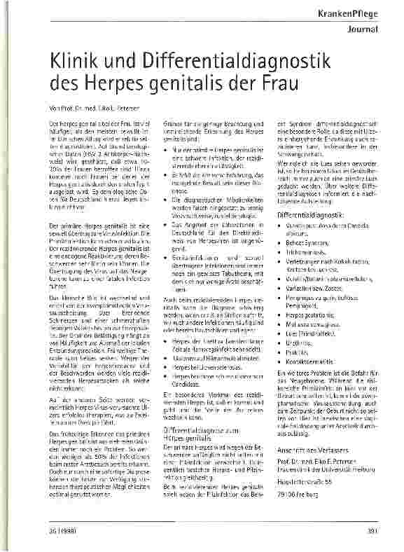 Vorschauseite 1: Klinik und Differentialdiagnostik des Herpes genitalis der Frau