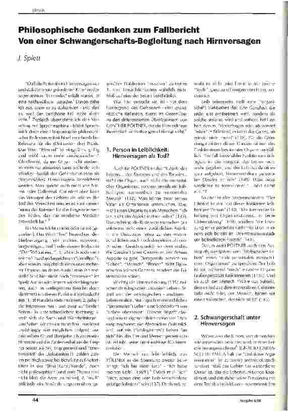 Vorschauseite 1: Philosophische Gedanken zum Fallbericht Von einer Schwangerschaftsbegleitung nach Hirnversagen