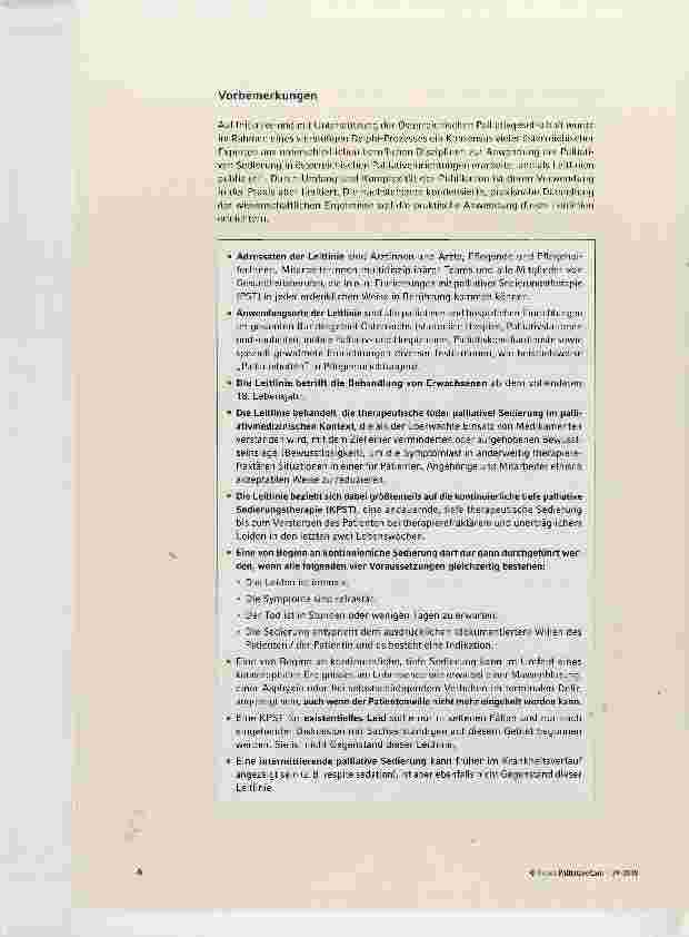 Vorschauseite 2: Leitlinie der Österreichischen Palliativgesellschaft zur Palliativen Sedierungstherapie