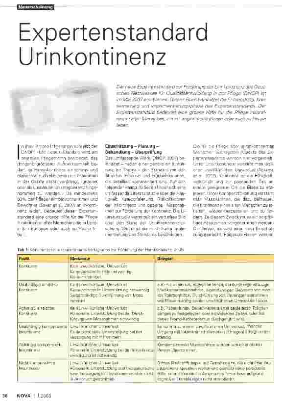 Vorschauseite 1: Expertenstandard Urinkontinenz