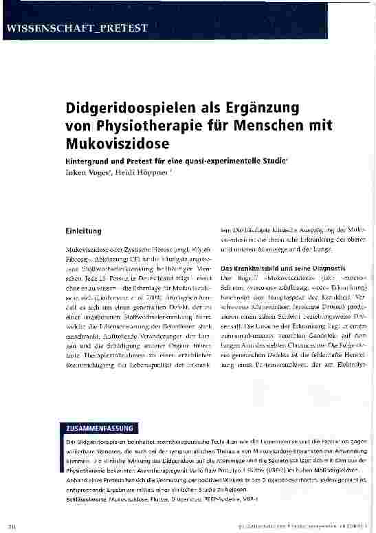 Vorschauseite 1: Didgeridoospielen als Ergänzung von Physiotherapie für Menschen mit Mukoviszidose