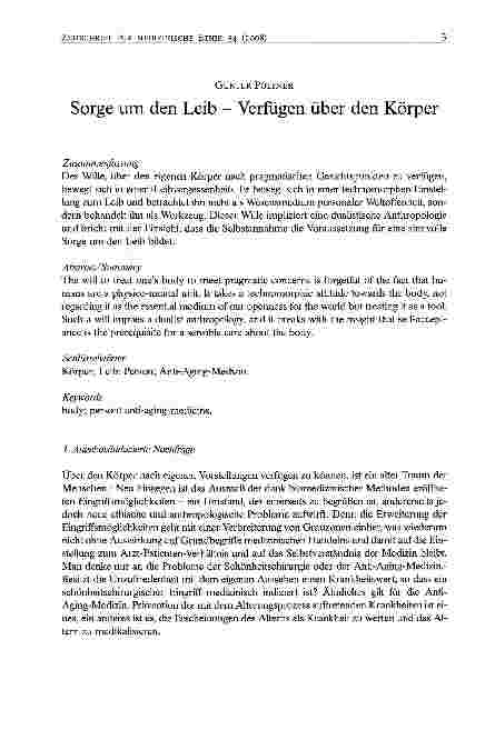 Vorschauseite 1: Sorge um den Leib - Verfügen über den Körper