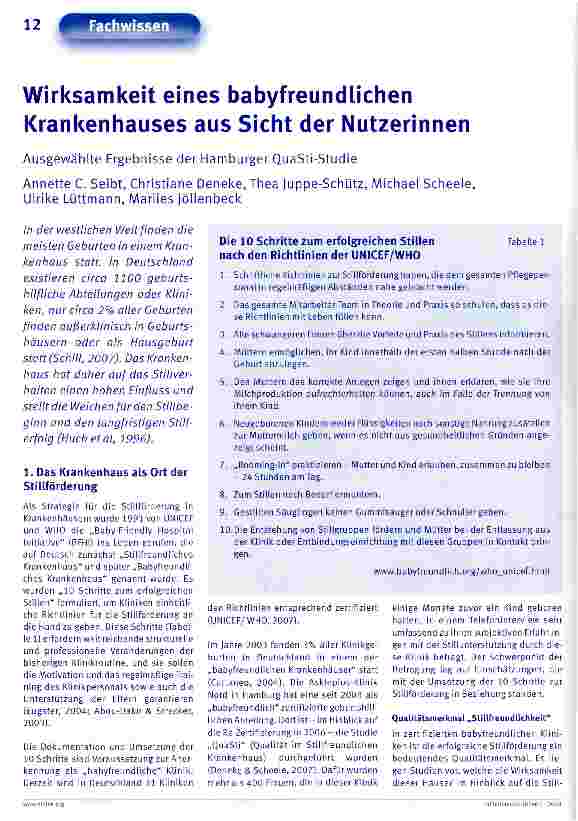 Vorschauseite 1: Wirksamkeit eines babyfreundlichen Krankenhauses aus Sicht der Nutzerinnen