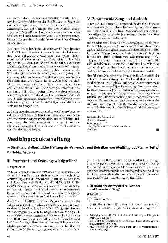 Vorschauseite 1: Medizinproduktehaftung