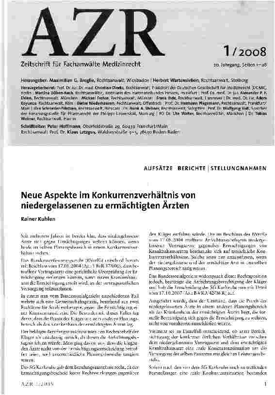 Vorschauseite 1: Neue Aspekte im Konkurrenzverhältnis von niedergelassenen zu ermächtigten Ärzten