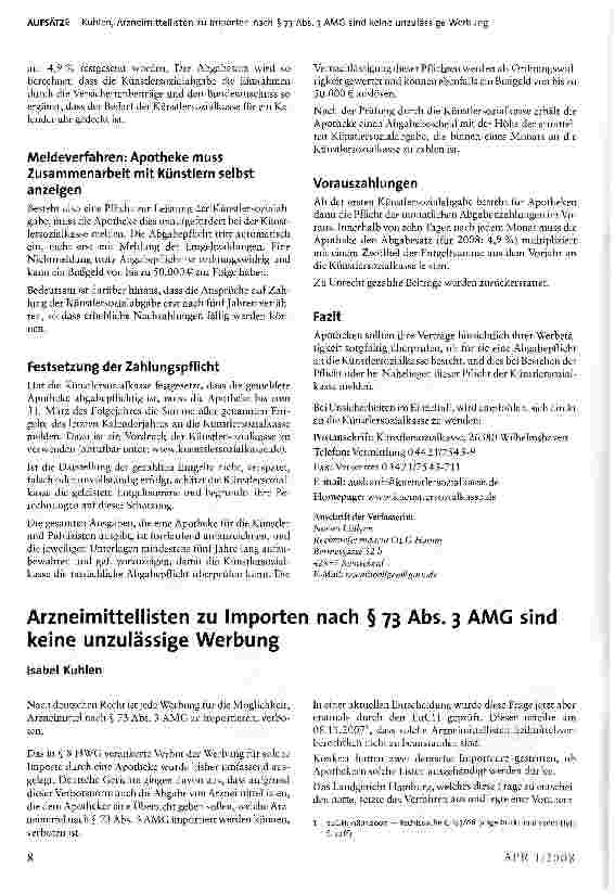 Vorschauseite 2: Künstlersozialabgabe: auch Apotheken können zur Zahlung verpflichtet sein!