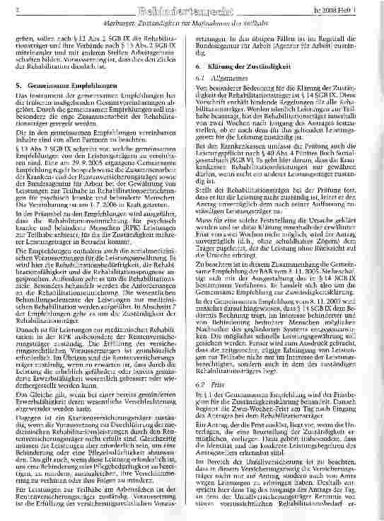 Vorschauseite 2: Zuständigkeit für Maßnahmen der Teilhabe (Rehabilitationsmaßnahmen)