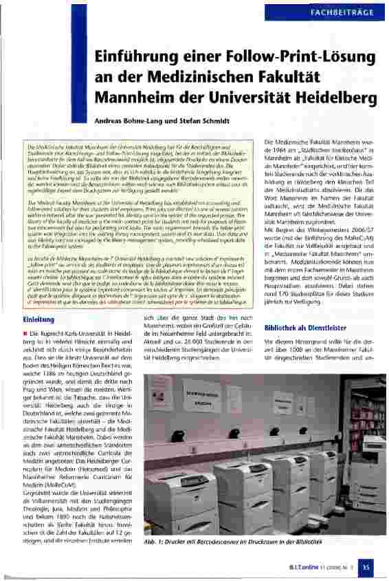 Vorschauseite 1: Einführung einer Follow Print Lösung an der Medizinischen Fakultät Mannheim der Universität Heidelberg