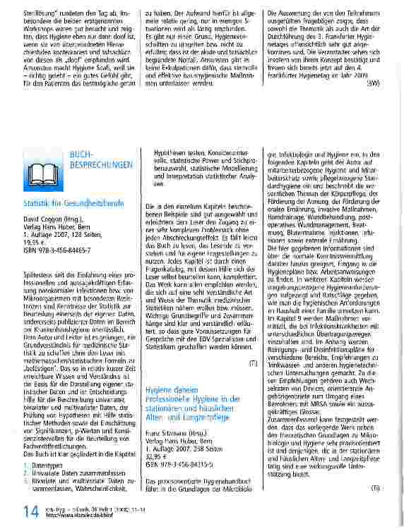 Vorschauseite 4: Bericht über den 3. Frankfurter Hygienetag „Basishygienische Maßnahmen am 10. November 2007 im Kommunikationszentrum am Krankenhaus Nordwest, Frankfurt am Main
