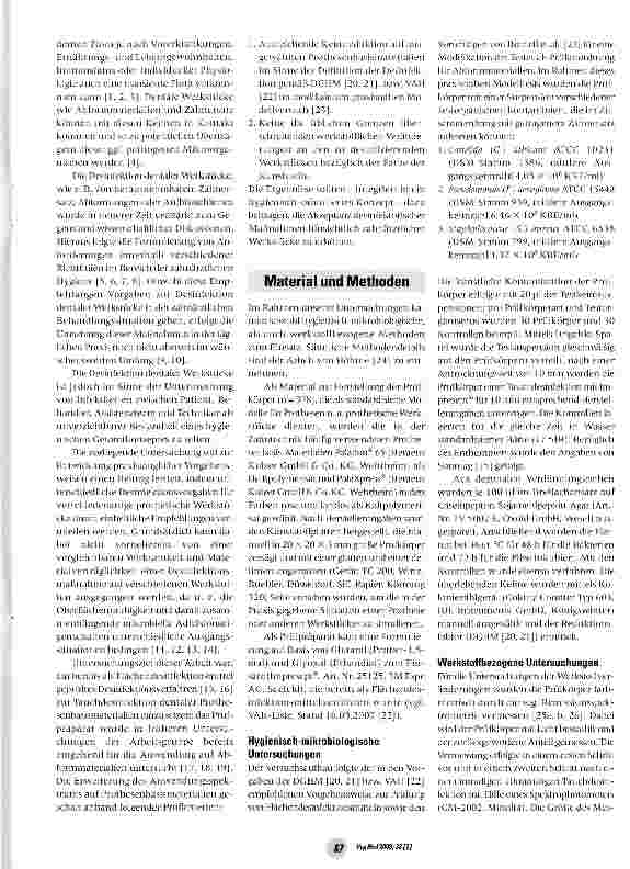 Vorschauseite 2: Hygienisch-mikrobiologische und werkstoffkundliche Untersuchungen zur Desinfektion dentaler Prothesenbasismaterialien