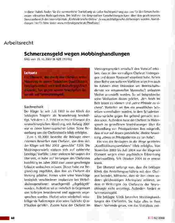 Vorschauseite 1: Schmerzensgeld wegen Mobbinghandlungen