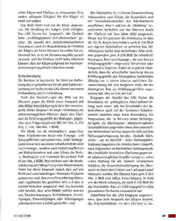 Vorschauseite 2: Schmerzensgeld wegen Mobbinghandlungen