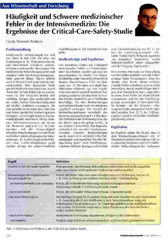 Vorschauseite 1: Häufigkeit und Schwere medizinischer Fehler in der Intensivmedizin: Die Ergebnisse der Critical-Care-Safety-Studie
