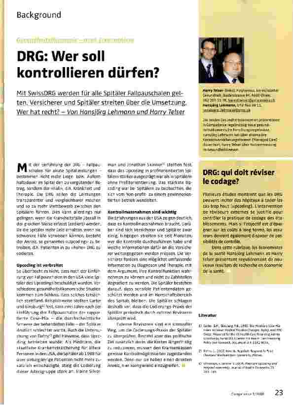 Vorschauseite 1: DRG: Wer soll kontrollieren dürfen?