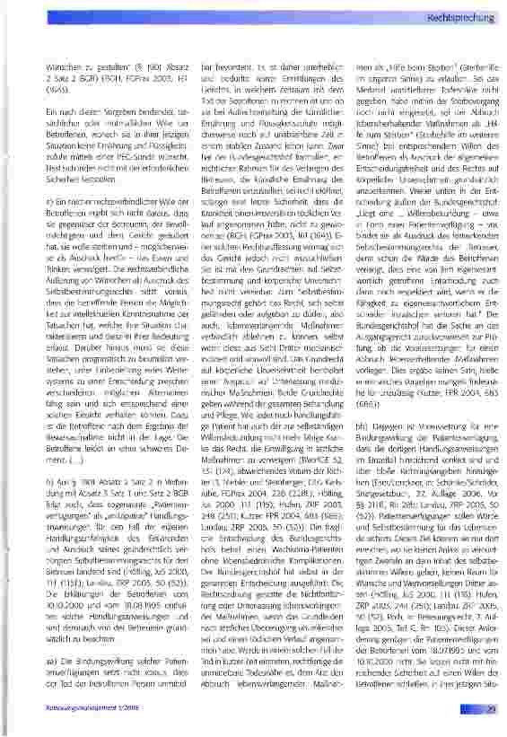 Vorschauseite 3: Zur Auslegung einer Patientenverfügung durch das VormG