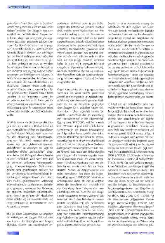 Vorschauseite 6: Zur Auslegung einer Patientenverfügung durch das VormG