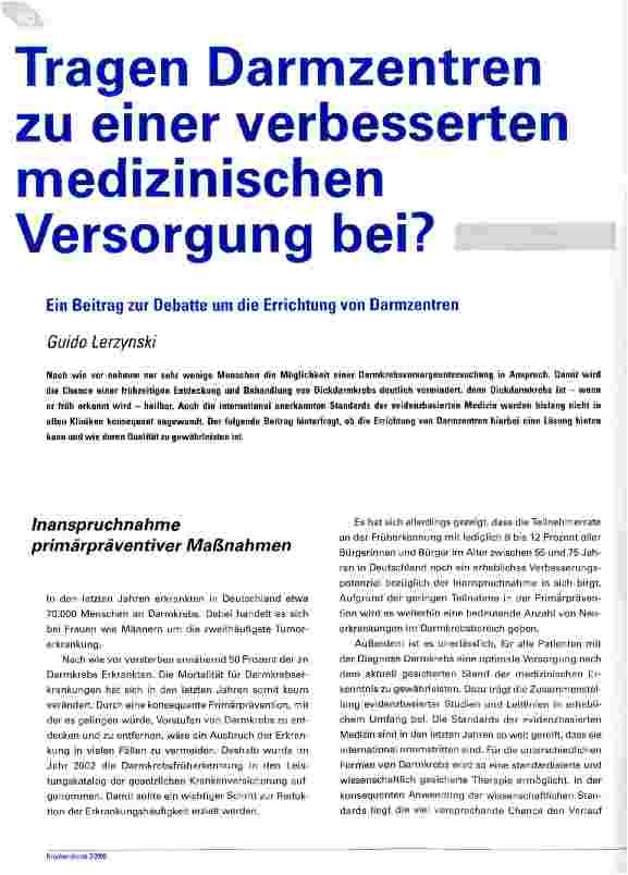 Vorschauseite 1: Tragen Darmzentren zu einer verbesserten medizinischen Versorgung bei?