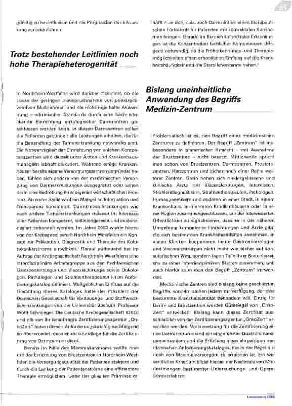 Vorschauseite 2: Tragen Darmzentren zu einer verbesserten medizinischen Versorgung bei?