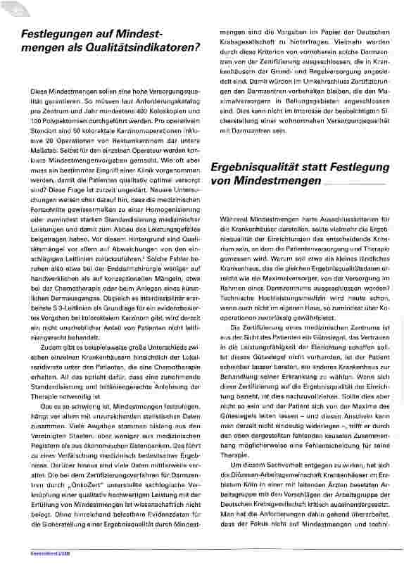 Vorschauseite 3: Tragen Darmzentren zu einer verbesserten medizinischen Versorgung bei?