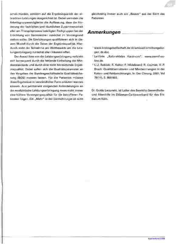 Vorschauseite 4: Tragen Darmzentren zu einer verbesserten medizinischen Versorgung bei?