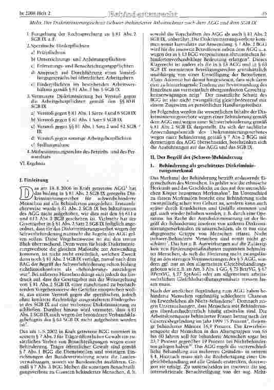 Vorschauseite 2: Der Diskriminierungsschutz (schwer-)behinderter Arbeitnenmer nach dem AGG und dem SGB IX