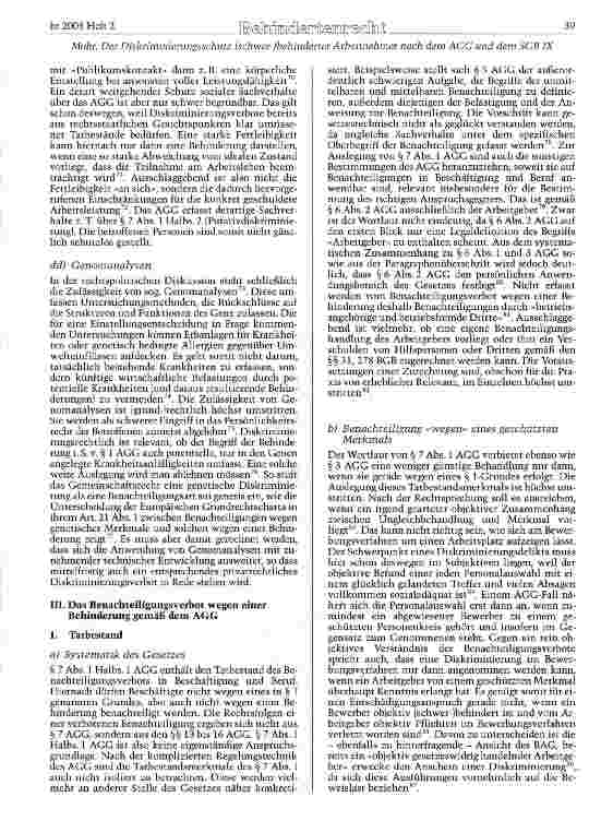 Vorschauseite 6: Der Diskriminierungsschutz (schwer-)behinderter Arbeitnenmer nach dem AGG und dem SGB IX