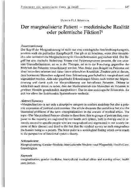 Vorschauseite 1: Der marginalisierte Patient - medizinische Realität oder polemische Fiktion?