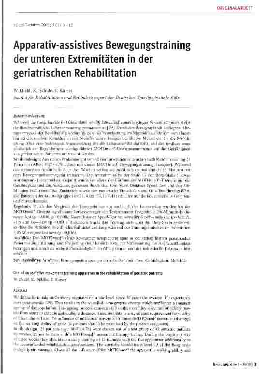 Vorschauseite 1: Apparativ-assistives Bewegungstraining der unteren Extremitäten in der geriatrischen Rehabilitation