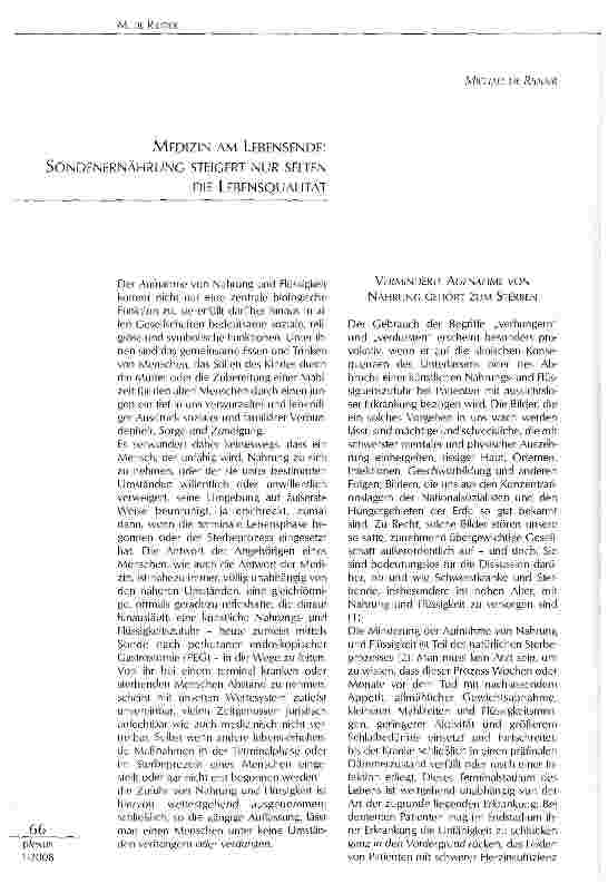 Vorschauseite 1: MEDIZIN AM LEBENSENDE: SONDENERNÄHRUNG STEIGERT NUR SELTEN DIE LEBENSQUALITÄT