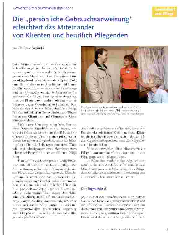 Vorschauseite 1: Die „persönliche Gebrauchsanweisung erleichtert das Miteinandervon Klienten und beruflich Pflegenden